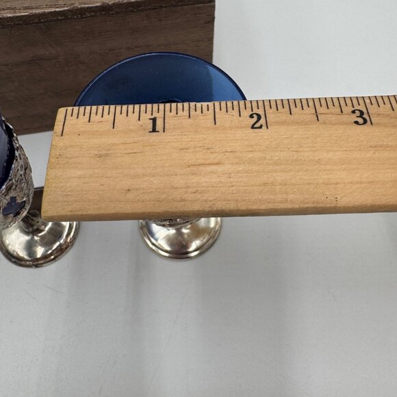 4 VTG American Cut Crystal Cobalt Blue Cordial Glasses Filligree Silverplate - Picture 9 of 9